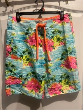 New Hollister California Aqua Tropical Floral Swim board Shorts medium